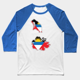 Antigua and Barbuda National Flag in Map Baseball T-Shirt